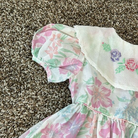 Vintage 80s Floral Easter Spring Collared Formal Baby Girl Dress - Picture 3 of 14